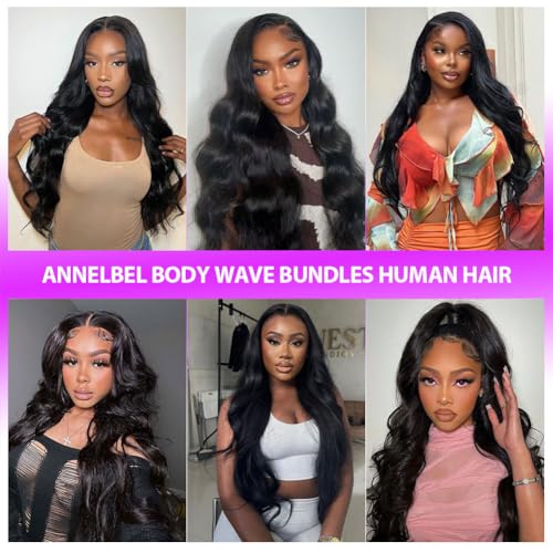 12A Body Wave Bundles Human Hair 26 28 30 Inch Human Hair Bundles 100% Unprocessed Virgin Hair 3 Bundles Human Hair Extensions for Women Natural Black