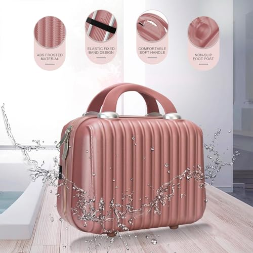11 inch Hard Shell Cosmetic Case Makeup Travel Case Organizer Bag Small Portable Make up Train Hand Luggage with Elastic Strap ABS Mini Suitcase Gifts for Her.