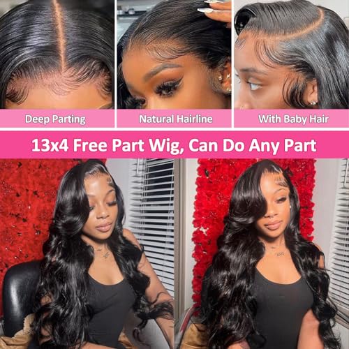 13x4 Body Wave Lace Front Wigs Human Hair Pre Plucked 200 Density Glueless Human Hair Wigs for Women 30 Inch HD Frontal Wig with Baby Hair