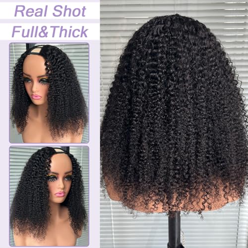 Kinky Curly V Part Wig Human Hair Glueless Clip In 100% Real Human Hair Curly V part Wigs No Glue No Sew In Upgrade U Part Wig For Beginners Friendly 200 Density 24 Inch
