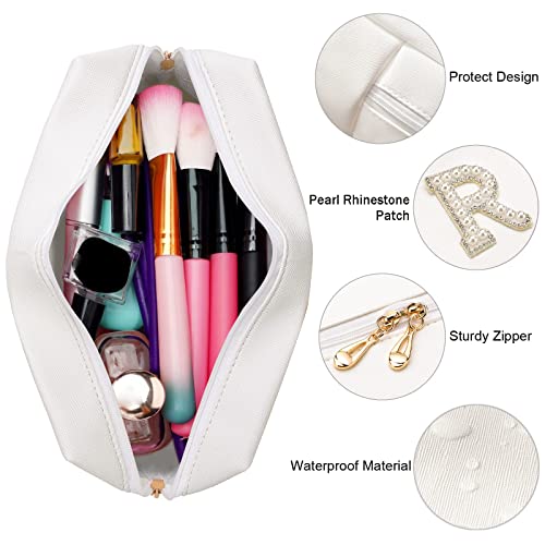 Bride Patch Letter Makeup Bag for Women Bridesmaid Engagement Gift for Her White Pearl Rhinestone Travel Toiletry Bag Make Up Bag Pouch for Purse Bridal Shower Gifts for Engagement Wedding