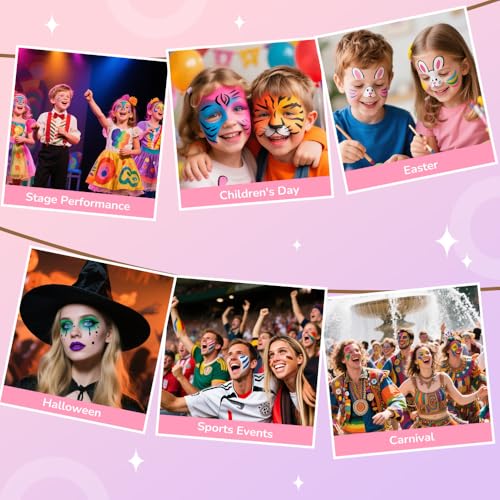 Janolia Face Painting Kit for Kids, Rainbow Face Paint Kit, Water Activated Face Paint, Macaron Color Split Cake Body Paint, Ideal Facepaint Makeup Kit for Kids Party Halloween Carnival Easter