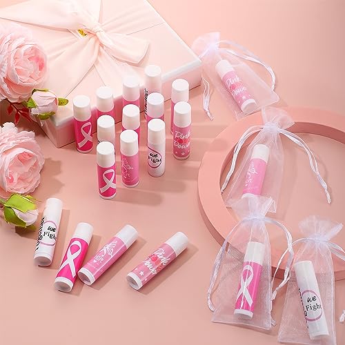 Fumete 50 Sets Breast Cancer Awareness Accessories Gifts Lip Balm Bulks Pink Ribbon Breast Cancer Awareness Items Decorations Natural Ingredients Survivor Gifts Items for Girl Women