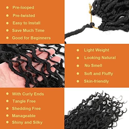 Goddess Locs Crochet Hair 10 Inch 7 Packs Faux Locs Crochet Hair for Women Pre Looped Crochet Hair with Curly Ends River Locs Soft Locs Crochet Hair Extensions (1B#)