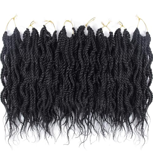 14Inch Wavy Senegalese Twist Crochet Hair Braids Wavy Ends Synthetic Hair Extension Curly Crochet Twist Braiding Hair (8Packs,#1B)