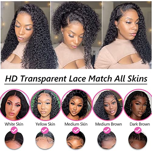Curly Lace Front Wig Human Hair 13x4 HD Lace Wigs Pre Plucked with Baby Hair Kinky Curly Human Hair Wig 180% Density Wear and Go Glueless Wig 100% Virgin Hair Full and Soft Natural Color 22Inch