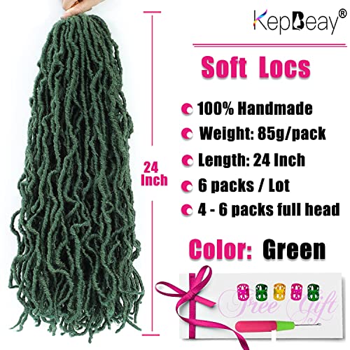 Faux Locs Crochet Hair 24Inch Soft Locs Crochet Hair 6Packs Pre Looped Green Color for Women(24 Inch, 6 Pack, Green) ¡¦