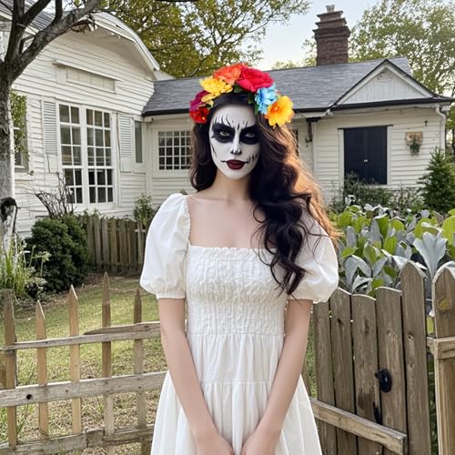 Nydotd Mexican Rose Flower Crown Headband, Day of The Dead Floral Rose Crown Headband Headpiece for Halloween Costume Party