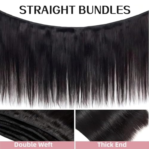 ANGIE QUEEN Peruvian Virgin Hair Straight Hair 3 Bundles 24 26 28 Inch Weaves 100% Unprocessed Human Hair Extentions Wefts Nature Black Color