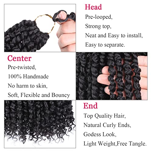 Leeven 8 Packs Pre twisted Passion Twist Crochet Hair for Black Women 12 Inch Synthetic Natural Black Passion Twist Hair With Curly Ends Pre-looped Goddess Passion Twists Braiding hair Extensions 1B#