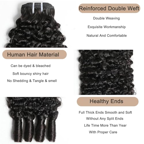 Burmese Curly Bundles Human Hair 16 Inch Water Wave 100% Unprocessed Brazilian Virgin Hair Quick Weave Hair 3C4A Deep Curly human hair wet and wavy bundles for Women Natural Black