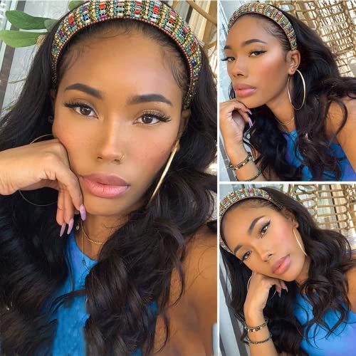 higher Body Wave Headband Human Hair Wig 26 Inch Glueless None Lace Front Wig Brazilian Virgin Hair Wear and Go Wigs for Black Women 150% Density Wigs Natural Color