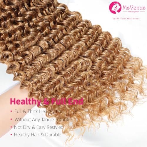 Ombre Deep Wave Bundles Human Hair T4/27# Brown to Honey Blonde Color Deep Wave Human Hair 3 Bundle for Women 12A Curly Bundle (24 24 24 Inch)