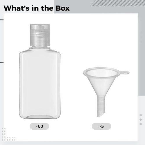 60 Pieces 2 oz Plastic Bottles Clear Travel Bottles with Flip Cap Portable Empty Hand Sanitizer Bottles, Refillable Containers for Travel Business Trip for Shower Gel, Face Creams, Body Lotions
