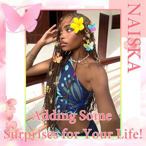 NAISKA 30Pcs Colorful Butterfly Charm for Braid Clips Gold Hair Jewelry Loc Dreadlock Accessories Flower Braid Charms Hair Cuffs Coils Rings Loc Jewelry Gifts for Women and Teen Girls