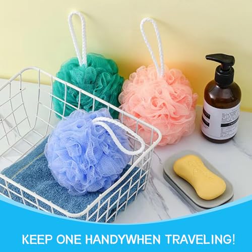 Loofah Sponge Shower Loofahs Bath Sponges Mesh Balls for Women Men Bathing Accessories Body Wash Back Scrubber 50g Soft Pouf Body Scrubber Loofahs Puff Pack, Exfoliate, Cleanse, Soothe Skin (4 Colors)