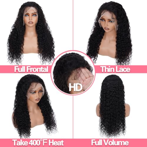 32 Inch 13x4 Hd Lace Front Wig Human Hair 180% Density Water Wave Lace Front Wigs Human Hair Pre Plucked With Natural Hairline Deep Wave Curly Frontal For Women Wet And Wavy Glueless Tangle Free