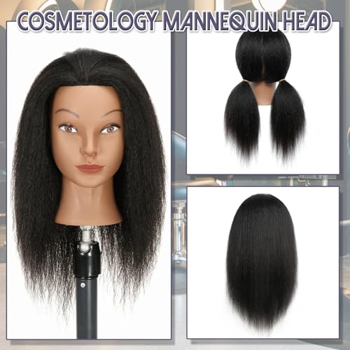 Ineffable 16"Mannequin Head with 100% Real Human Hair Mannequin Head for Braiding Hairstylists Manikin Head Cosmetology Doll Head for Hair Styling (16inch)