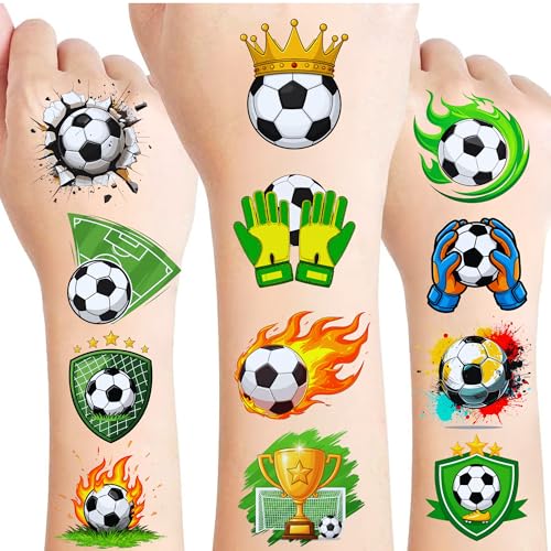 50 PCS Soccer Ball Temporary Tattoos for Kids, Sport Themed Tattoos for Birthday Party Supplies Europa World Cup Football Sports Player Tattoo Stickers for Boys Girls Party Bag Filler School Reward
