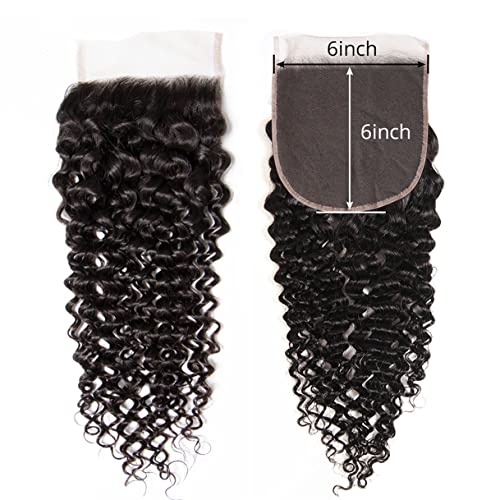 Brazilian Kinky Curly 6x6 Lace Closure 100% Unprocessed Human Virgin Hair Pre Plucked Jerry Curly Pre-Plucked Hairline Deep Curly Closure Natural Black With Baby Hair (22inch, curly 6x6 closure)