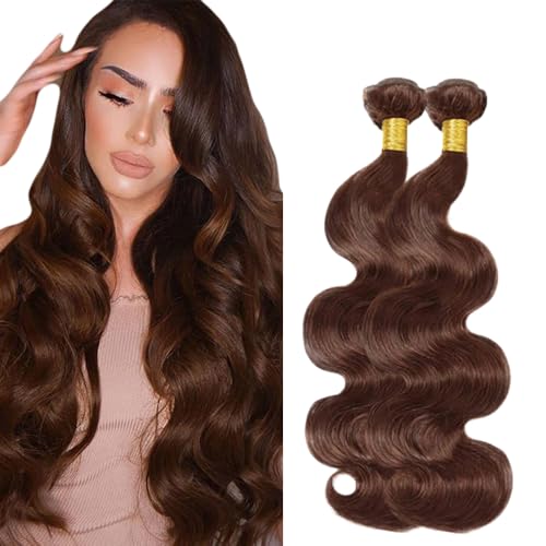 #4 Brown Bundles Human Hair Body Wave Bundles 16 18 Inch Human Hair Weave 2 Bundle Unprocessed Brazilian Virgin Hair Dark Brown Body Wave Human Hair Extensions 100g/PC