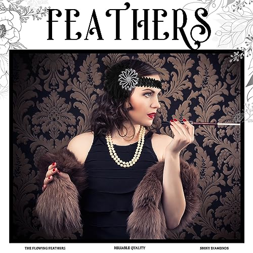 Ceenna 24 Pcs 1920s Flapper Headbands Roaring 20s Black Feather Headpiece for Women 1920s Hair Feather Accessories Birthday Party Hair Costume Decorations