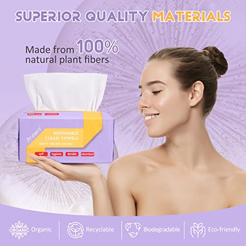 600 Count Disposable Face Towels Ultra Soft Hand Washcloth Lint-Free Dry Wipes Biodegradable Facial Cleansing Towelettes (100 Count 6 Pack)
