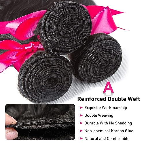 Flady Body Wave 3 Bundles Human Hair 22 24 26 Inch 100% Unprocessed 12A Human Hair Bundles Body Wave 3 Bundles Human Hair Weave Body Wave Human Hair Extensions Natural Color