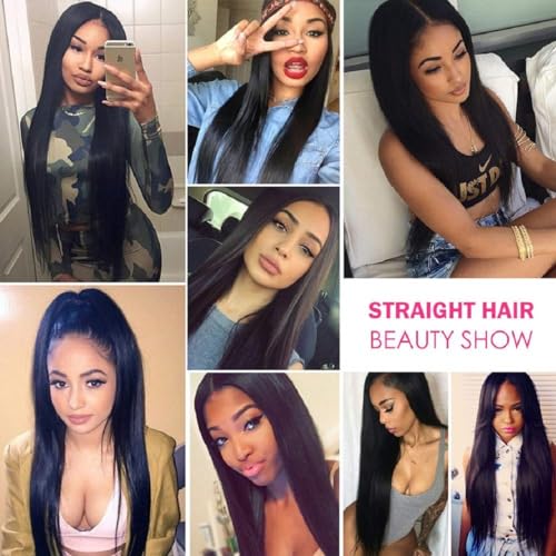 Straight Human Hair Bundles 14 16 18 Inches Brazilian 100% Unprocessed Virgin Hair Weave Bundles Human Hair Straight Weft Natural Black Color Hair Extensions for Women