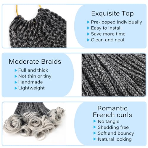 Grey Crochet Hair for Black Women 10 Inch 7 Packs French Curl Crochet Braids with Curly Ends Pre Looped Goddess Box Braids (Tgrey)