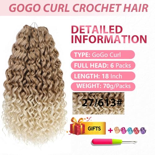 GoGo Curl Crochet Hair 18Inch 6Packs GoGo Curl Crochet Braiding Hair Water Wave Synthetic Braiding Hair (18 Inch (Pack of 6), 27/613#) ¡¦