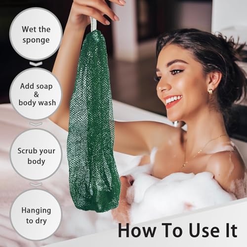 African Net Sponge Authentic with Knots - African Exfoliating Net Sponge with Handles for Body Scrubber Exfoliator - Real Africa Back Wash Bath Sponges for Shower Machine Washed & Bathing Accessories