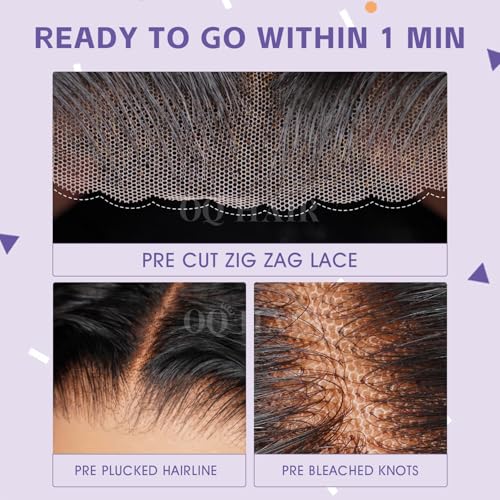 OQ HAIR 9x6 M-Cap Kinky Straight Wear Go Glueless Wig Human Hair Pre Plucked Pre Cut 180% Density Yaki Straight Glueless Wig HD Lace Pre Bleached Tiny Knots Human Hair Wigs For Women 22 Inch