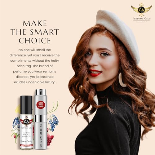 CA Perfume Duo Impression of Amber Rouge Saffron For Women and Men Fragrance Layering Set Bundle ? Eau De Parfum + Body Oil Roll-On Bottle (Set of 2, 0.27 Fl Oz + 0.33 Fl Oz)