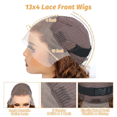 Ombre Lace Front Wig Human Hair 13x4 HD Transparent Deep Wave for Women 180% Density 4/27 Honey Blonde Colored Highlight Curly Glueless Wigs 22Inch Pre Plucked with Baby Hair
