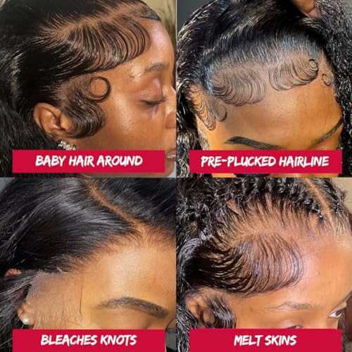 Deep Wave Lace Front Wigs Human Hair Deep Wave Wig 200% Density Curly Glueless Lace Front Wig Human Hair 13x4 HD Lace Frontal Wigs Wigs for Black Women Pre Plucked 18 Inch