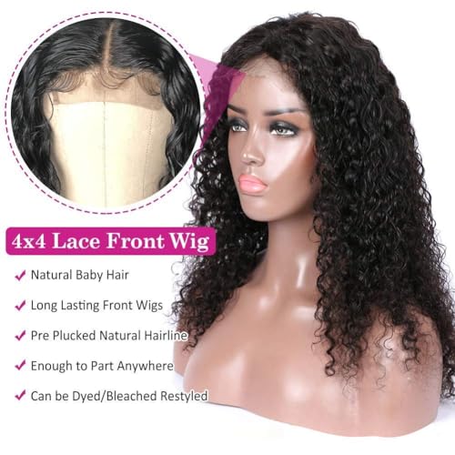 Josblue 4x4 Deep Wave Lace Front Wigs Human Hair Wigs,Wet and Wavy Lace Frontal Wig 180% Density HD Transparent Lace 100% Unprocessed Virgin Human Hair for Black Women Natural Color (22 Inch)