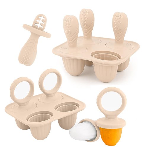 Silicone Popsicle Molds, Mini Breastmilk Popsicle Molds with Sticks, Frozen Breast Milk Teether Popsicle Maker Ice Pop Molds for Infant Feeding Spoon (2Set-Beige)