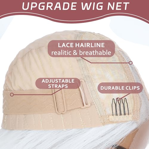 White Wig for Women, Long White Wavy Wig Middle Part 26 Inch Heat Resistant Synthetic Wigs for Daily Party Use