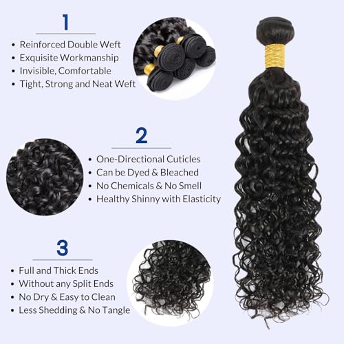 Water Wave Human Hair Bundles Curly Bundles 20 22 24 Inch, Natural Black Wet And Wavy Sew In Weave, Soft & Shed-free 12A 100% Brazilian Virgin Remy Hair 3 Bundles