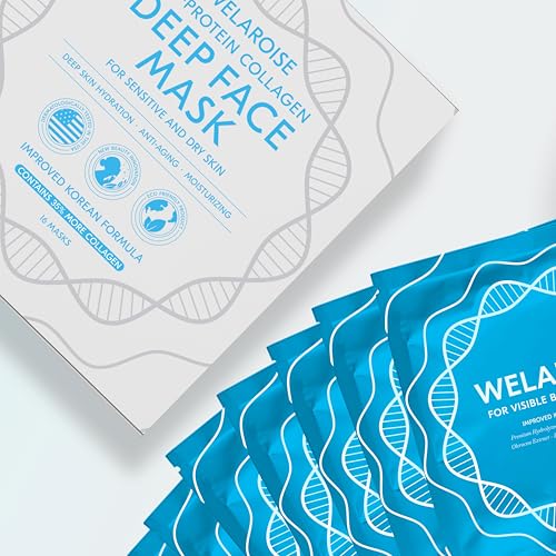 Welaroise Bio Protein Collagen Hydrogel Deep Face Mask - 35% More Collagen, Intense Hydration & Moisturization, Firming, Anti-Aging, Skin Renewal, Korean Skincare (Pack of 16)