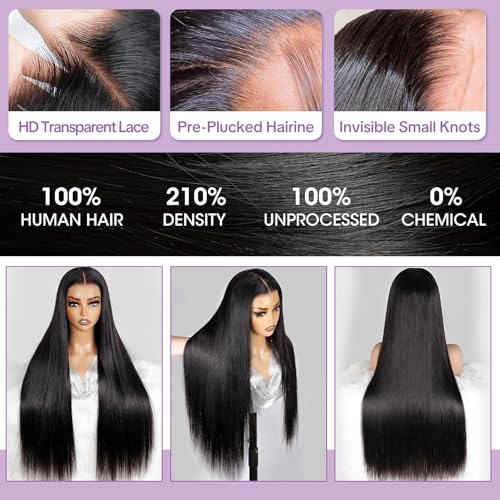 32Inch 13x6 Lace Front Wigs Human Hair 210 Density Straight HD Lace Front Wigs Human Hair Pre Plucked with Baby Hair Glueless Wig Virgin Hair Lace Front Wigs for Women (13X6 Straight Wig, 32Inch)
