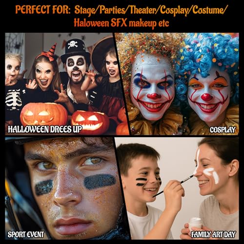 Black White Red Face Body Paint with Applicator, Oil Based Face Painting Kit for Halloween Clown, Vampire, Devil Makeup, Cosplay, Costume, Dress Up, SFX Special Effect, Theme Parties