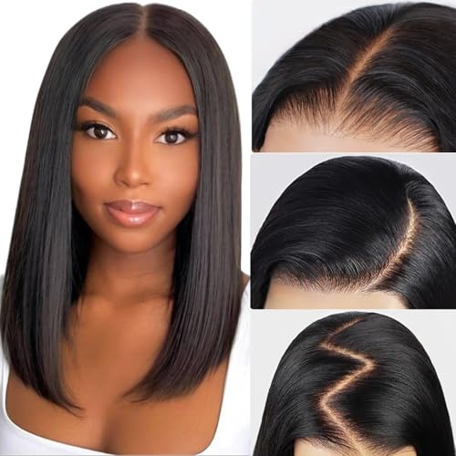 Wear and Go Glueless Bob Wig 5x5 Hd Lace Closure Wig Human Hair 14 Inch Short Straight Bob Wig 220% Density Glueless Straight Closure Wigs Pre Cut Free Part Wig for Women
