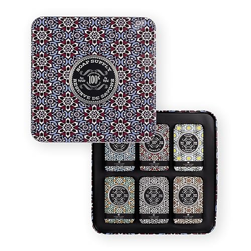 La Chatelaine Soap Supply Tin Gift Set |Unisex, Men, Women| Plant-based shea butter bar soaps | Made in France | Natural and Organic | Large soap bars | Set of 6, 8.8 oz./250g bars - Red Mosaic