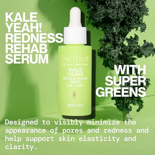 Pacifica Kale Yeah! Redness Rehab Serum ? Niacinamide & Super Greens Face Serum to Calm Redness, Minimize Pores & Oil, Soothing Anti-Redness for Oily/Combination Skin Vegan Dermatologist Tested