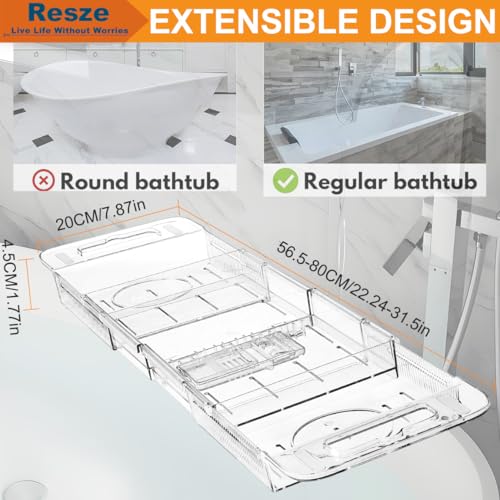 Premium Clear Bathtub Caddy Tray, Expandable Plastic Bath Tray with BPA-Free, Waterproof Foldable Bathtub Shelf, Perfect for a New Home & Mother¡¯s Day & a Birthday Gift for Mom