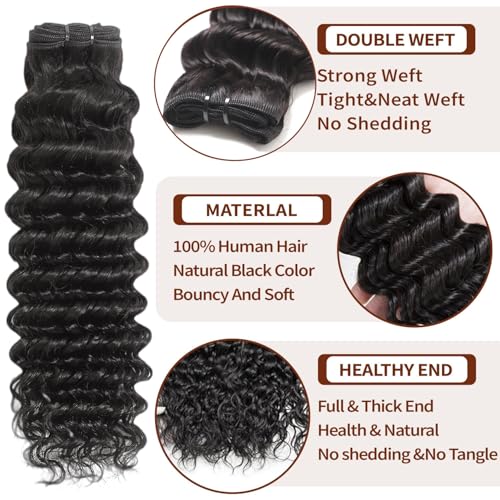 12A Deep Wave Human Hair Bundles 18 20 22 24 Inch Deep Wave Curly Bundles 100% Unprocessed Brazilian Virgin Wet and Wavy Water Wave Human Hair Extensions, Quick Weave 4 Bundles for Women