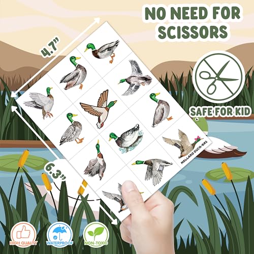 Generic 96 PCS Mallard Duck Birthday Party Decorations Party Favors Supplies Decor Cute Hunting Duck Temporary Tattoo Stickers Gifts for Kids Classroom Prizes Rewards, White, Grey