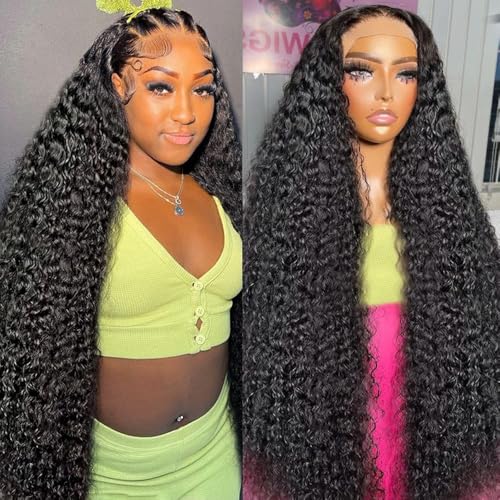 34 Inch Curly Human Hair Wig Deep Wave 13x6 Lace Front Wigs Human Hair Pre Plucked 180% Density Glueless Wigs Human Hair HD Lace Frontal Wigs Natural Color